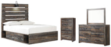 Load image into Gallery viewer, Drystan  Panel Bed With 2 Storage Drawers With Mirrored Dresser And Chest
