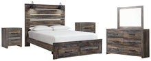 Load image into Gallery viewer, Drystan Queen Panel Bed with 2 Storage Drawers with Mirrored Dresser and 2 Nightstands

