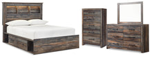 Load image into Gallery viewer, Drystan Full Bookcase Bed with 4 Storage Drawers with Mirrored Dresser and Chest
