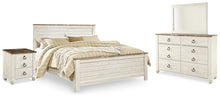 Load image into Gallery viewer, Willowton King Panel Bed with Mirrored Dresser and Nightstand
