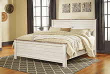 Load image into Gallery viewer, Willowton King Panel Bed with Mirrored Dresser and Nightstand
