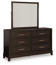 Load image into Gallery viewer, Neymorton California King Upholstered Panel Bed with Mirrored Dresser
