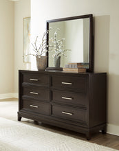 Load image into Gallery viewer, Neymorton California King Upholstered Panel Bed with Mirrored Dresser
