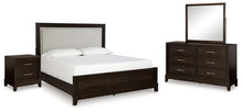 Load image into Gallery viewer, Neymorton California King Upholstered Panel Bed with Mirrored Dresser and Nightstand
