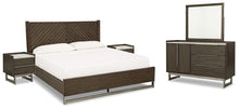 Load image into Gallery viewer, Arkenton Queen Panel Bed with Mirrored Dresser and 2 Nightstands
