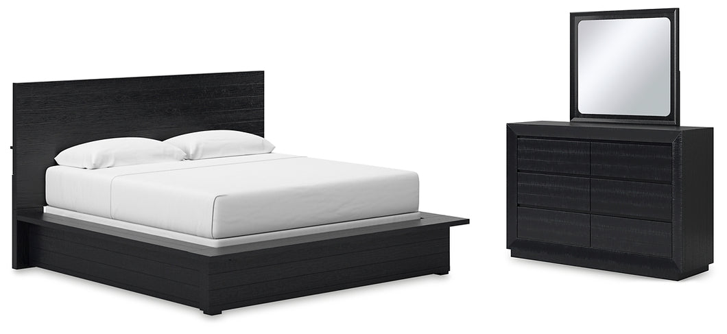 Londer King Panel Bed with Mirrored Dresser