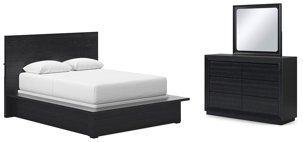Londer Queen Panel Bed with Mirrored Dresser