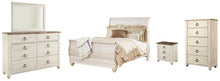 Load image into Gallery viewer, Willowton  Sleigh Bed With Mirrored Dresser, Chest And Nightstand
