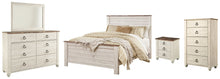 Load image into Gallery viewer, Willowton  Panel Bed With Mirrored Dresser, Chest And Nightstand
