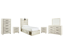 Load image into Gallery viewer, Cambeck Twin Panel Bed with 4 Storage Drawers with Mirrored Dresser, Chest and 2 Nightstands
