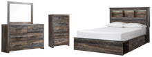 Load image into Gallery viewer, Drystan Queen Bookcase Bed with 2 Storage Drawers with Mirrored Dresser and Chest
