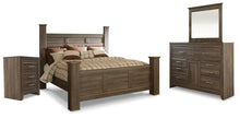 Load image into Gallery viewer, Juararo King Poster Bed with Mirrored Dresser and Nightstand
