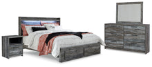 Load image into Gallery viewer, Baystorm King Panel Bed with 2 Storage Drawers with Mirrored Dresser, and Nightstand
