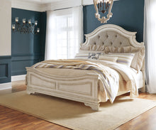 Load image into Gallery viewer, Realyn Queen Upholstered Panel Bed with Mirrored Dresser
