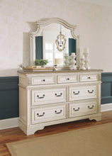 Load image into Gallery viewer, Realyn Queen Upholstered Panel Bed with Mirrored Dresser
