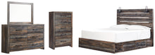 Load image into Gallery viewer, Drystan King Panel Bed with 2 Storage Drawers with Mirrored Dresser and Chest
