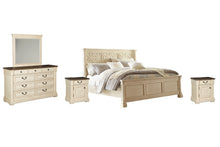 Load image into Gallery viewer, Bolanburg Queen Panel Bed with Mirrored Dresser and 2 Nightstands
