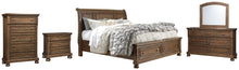 Load image into Gallery viewer, Flynnter Queen Sleigh Bed with 2 Storage Drawers with Mirrored Dresser, Chest and Nightstand
