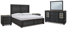 Load image into Gallery viewer, Foyland Queen Panel Storage Bed with Mirrored Dresser and 2 Nightstands
