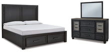 Load image into Gallery viewer, Foyland King Panel Storage Bed with Mirrored Dresser
