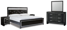 Load image into Gallery viewer, Kaydell King Upholstered Panel Bed with Mirrored Dresser and 2 Nightstands
