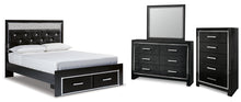 Load image into Gallery viewer, Kaydell Queen Upholstered Panel Storage Platform Bed with Mirrored Dresser and Chest
