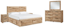 Load image into Gallery viewer, Hyanna Queen Panel Storage Bed with Mirrored Dresser and 2 Nightstands

