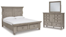 Load image into Gallery viewer, Harrastone King Panel Bed with Mirrored Dresser
